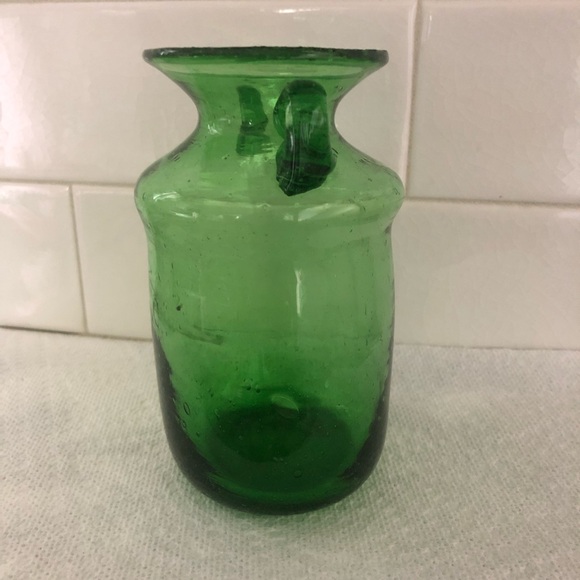 Hand Blown Green Two Handle Glass Vase - Made in Egypt - Picture 3 of 10